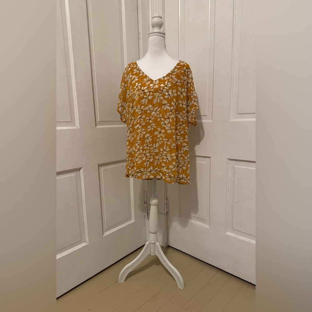 CAbi Mustard Floral Blouse